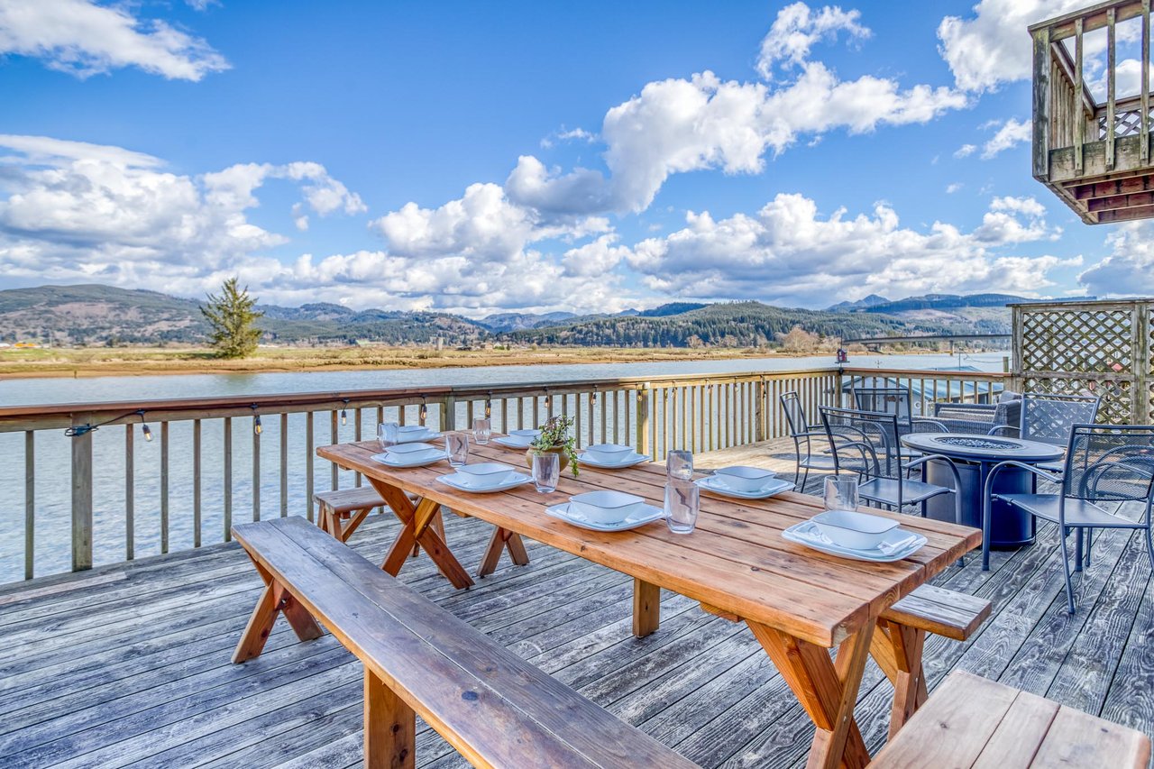 Deck seating with tables